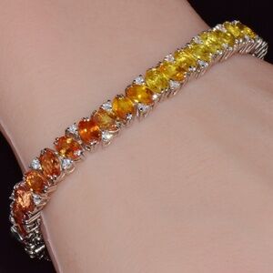 CERTIFIED NATURAL DIAMOND SUNSET GRADIENT SAPPHIRE 18K SOLID GOLD BRACELET